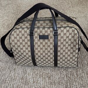 Gucci Beige/Brown GG Canvas Duffel with Dark Brown Trim